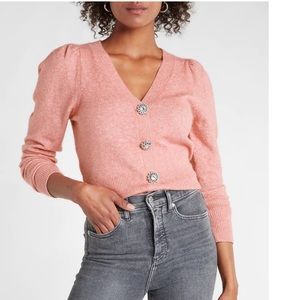Express jewel button rhinestone cardigan sweater, pink, xs, NWT
